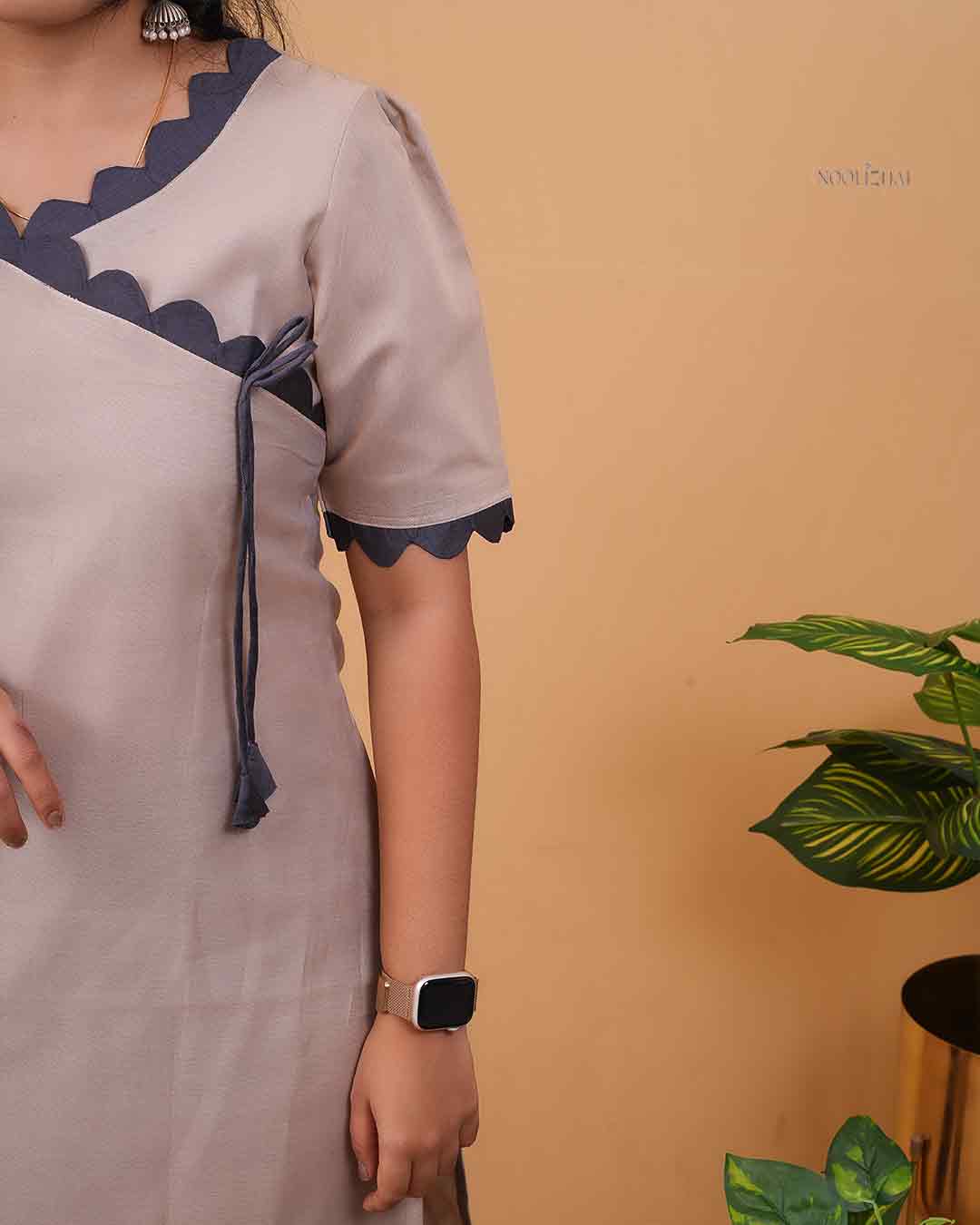 Designer wrap-Style Kurta in Grey shade