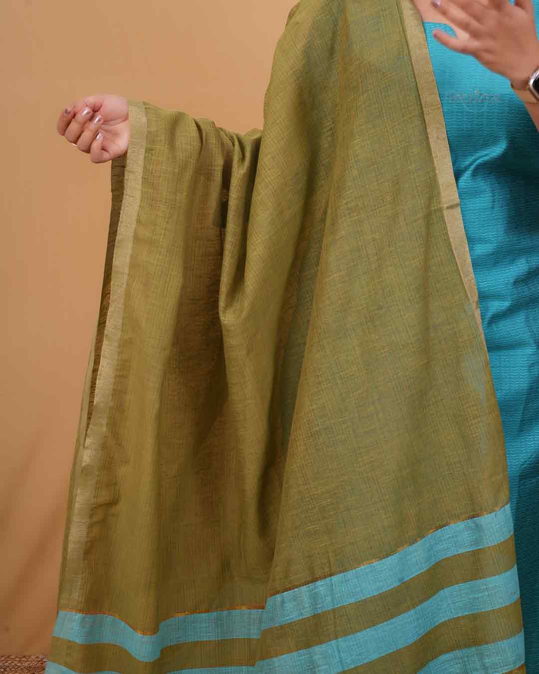 Aqua Blue Kurta Set with Earthy Green Dupatta