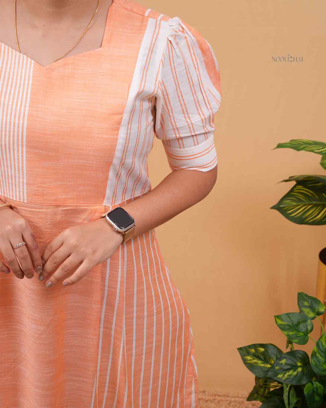 Orange Panel Stripe Cotton Kurti – Elegant Everyday Wear