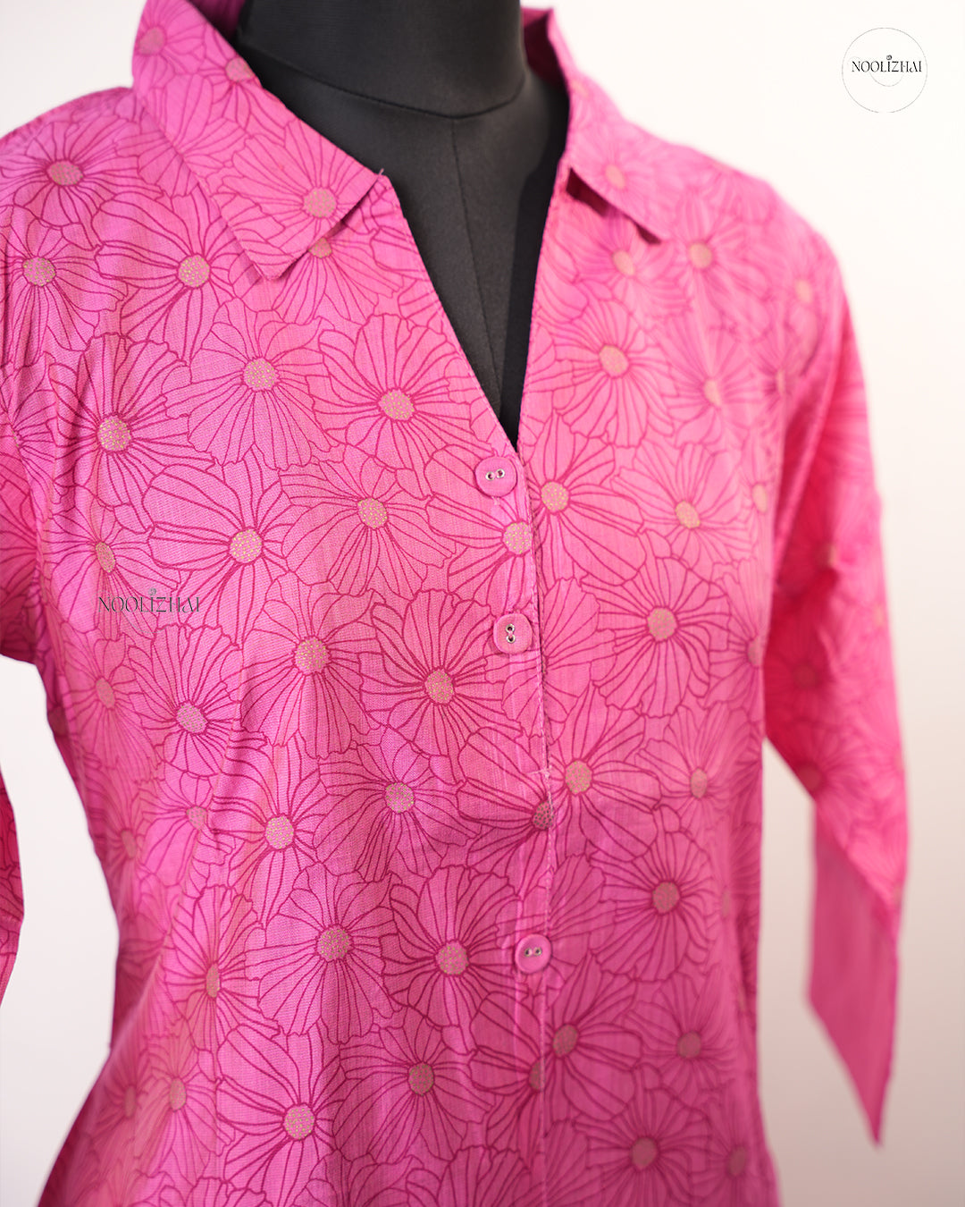 PINK FLORAL COLLAR KURTI