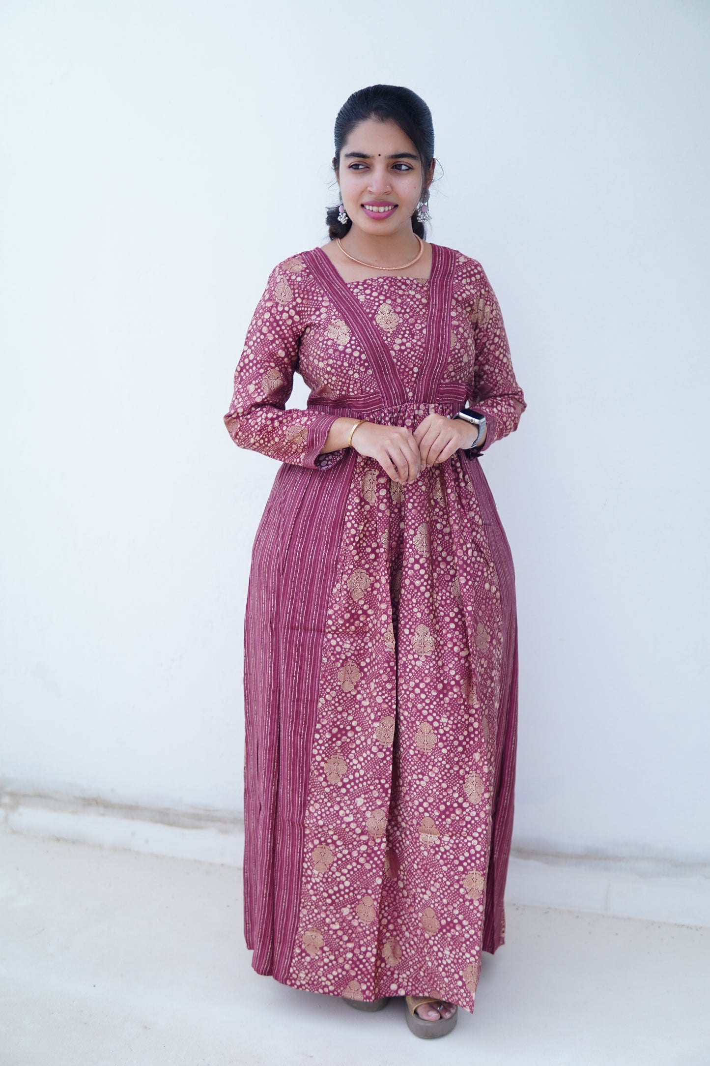 Peach perfect : Dot Print full length dress