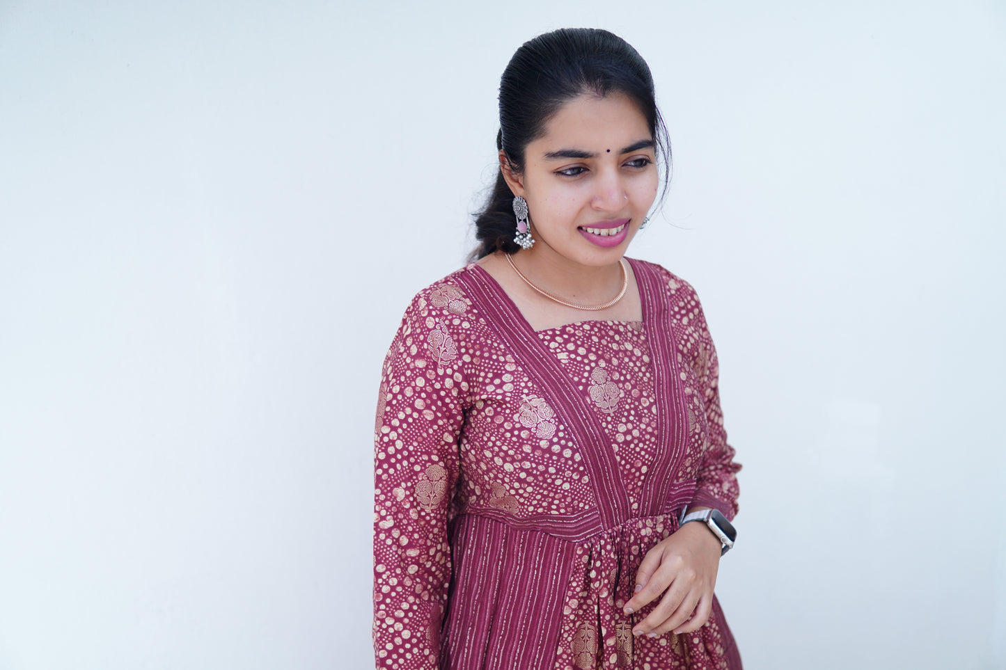 Peach perfect : Dot Print full length dress