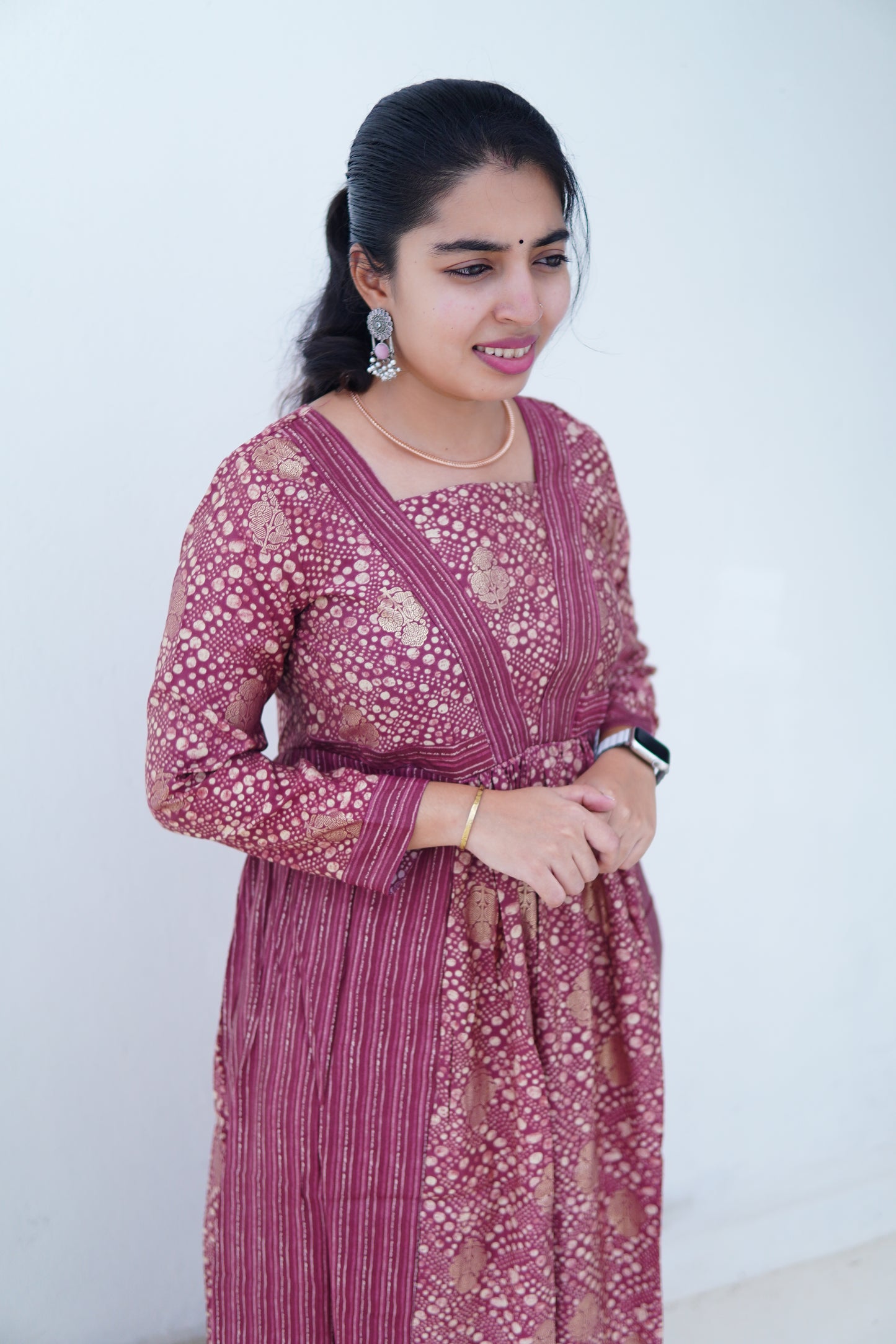 Peach perfect : Dot Print full length dress