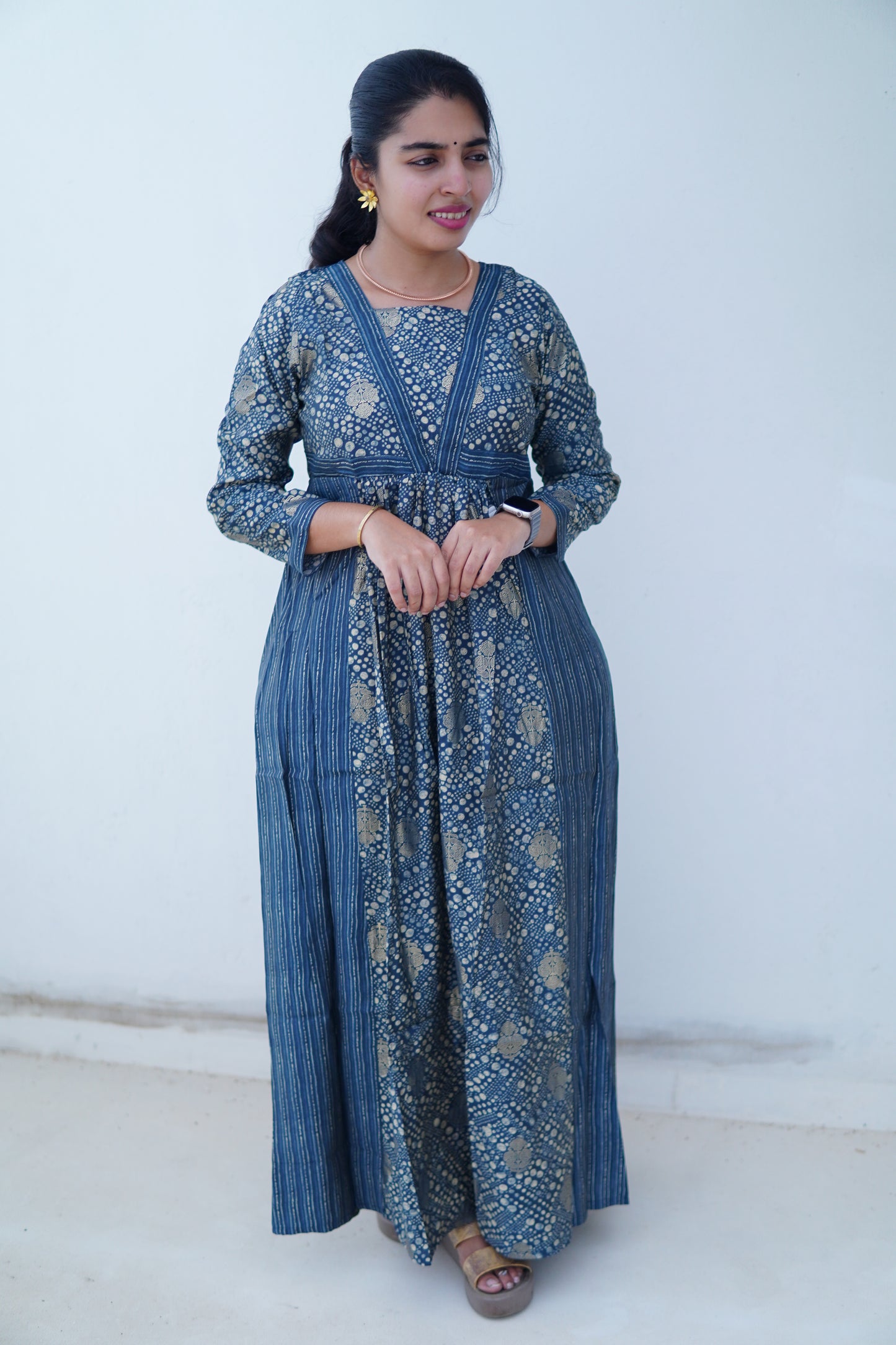 Blue Breeze : Dot print full length dress