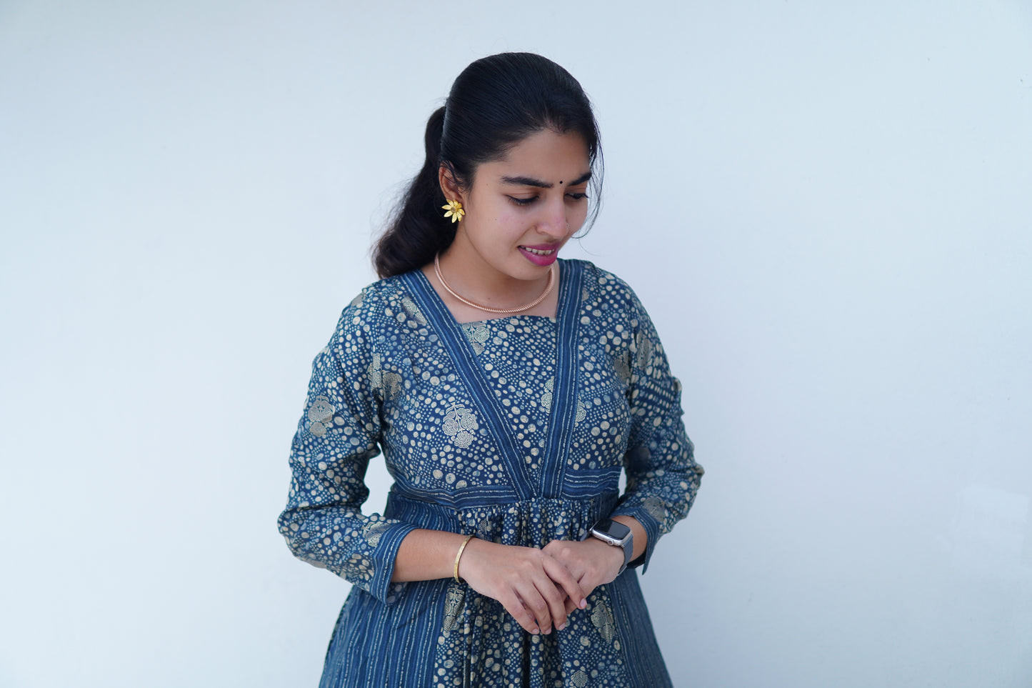 Blue Breeze : Dot print full length dress
