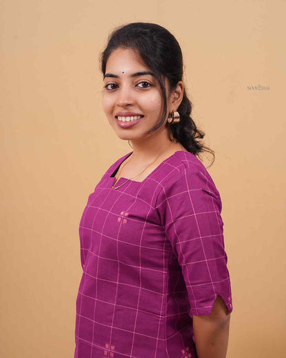 Purple Minimal Check Kurta Set