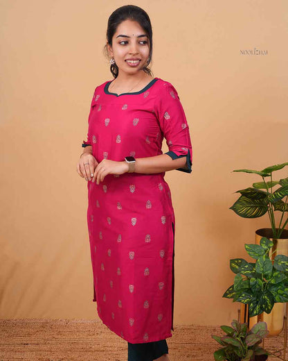 Ruby Pink Straight Kurta with Printed Motif