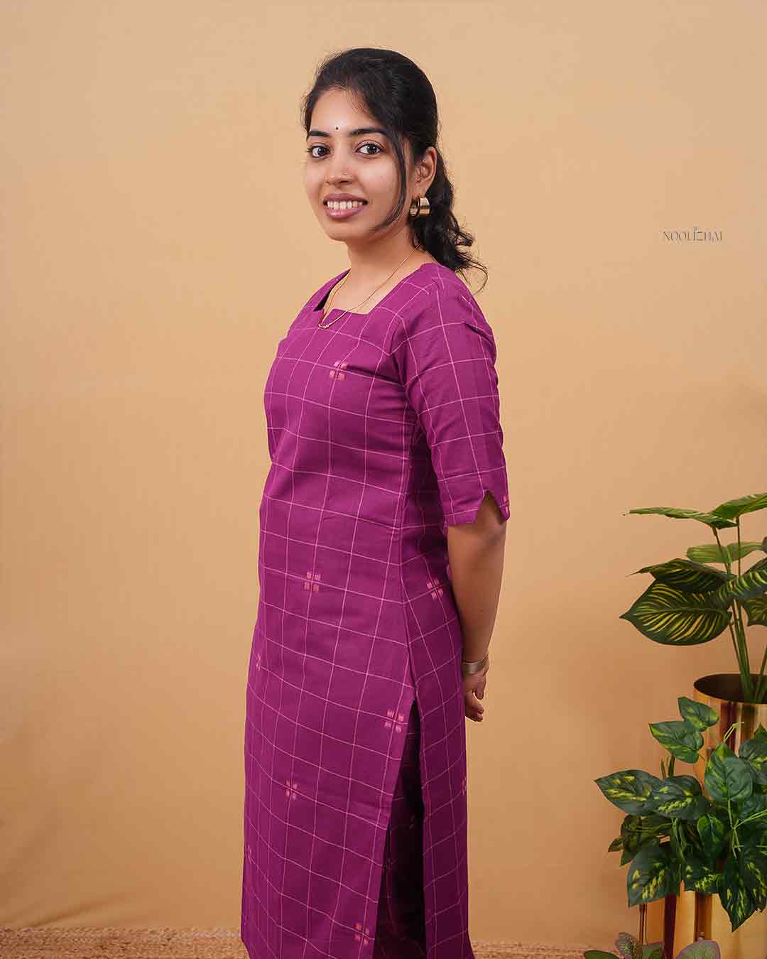 Purple Minimal Check Kurta Set
