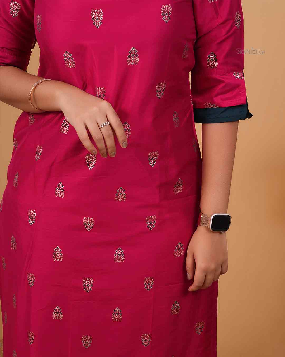 Ruby Pink Straight Kurta with Printed Motif
