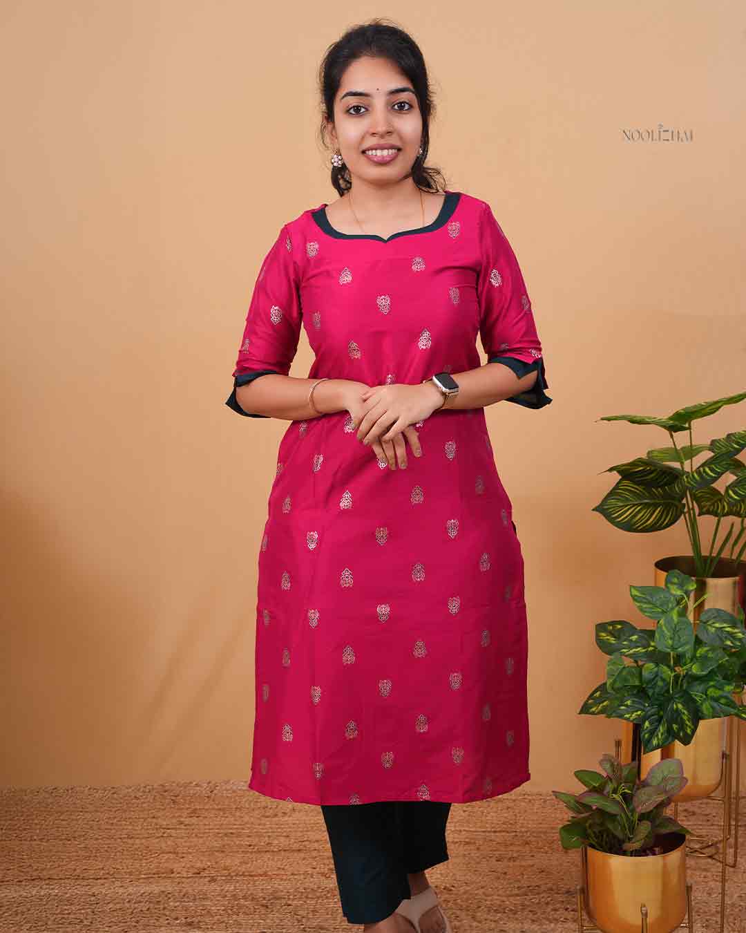 Ruby Pink Straight Kurta with Printed Motif