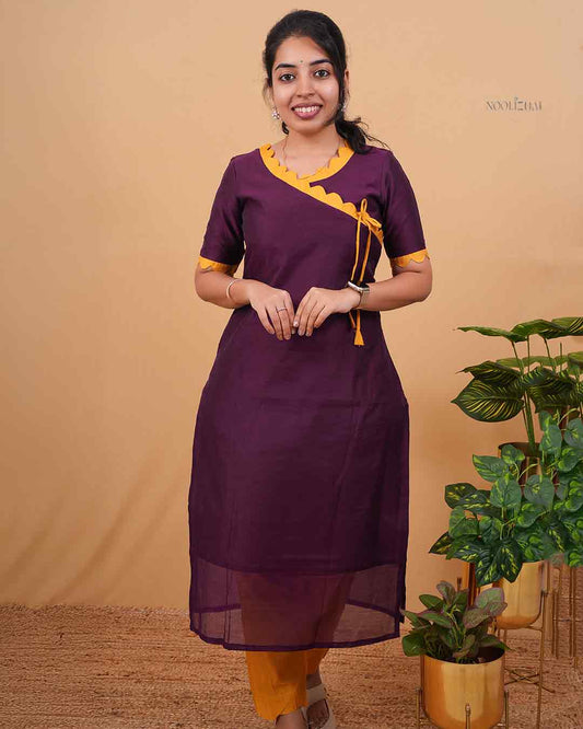 Designer Wrap-Style Kurta in Wine Shade