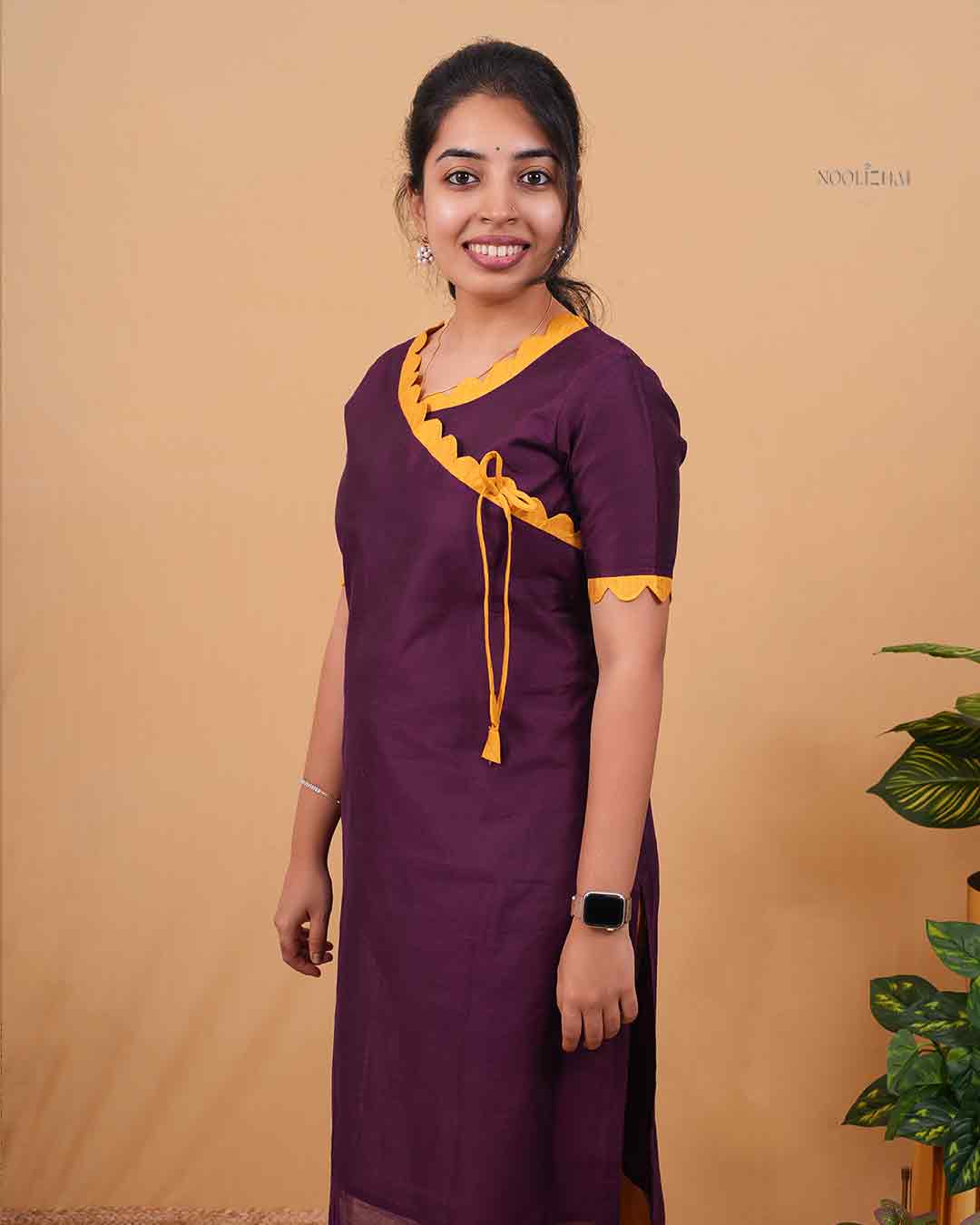 Designer Wrap-Style Kurta in Wine Shade