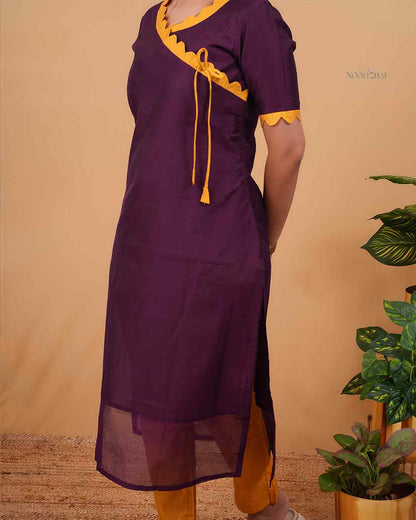 Designer Wrap-Style Kurta in Wine Shade
