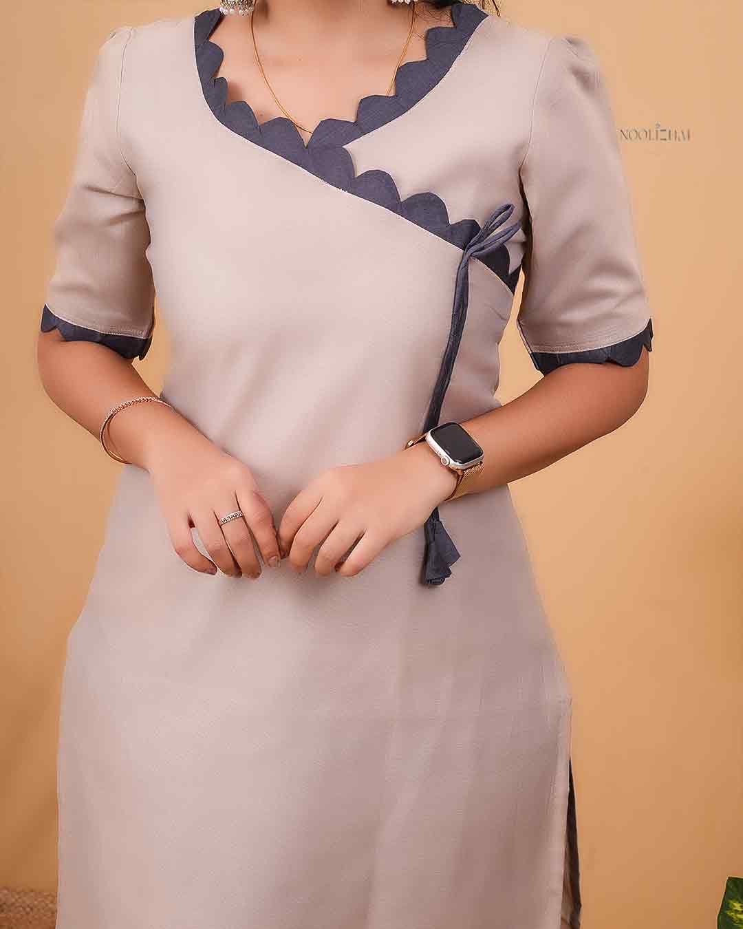 Designer wrap-Style Kurta in Grey shade