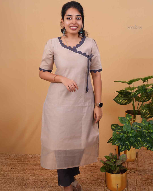 Designer wrap-Style Kurta in Grey shade