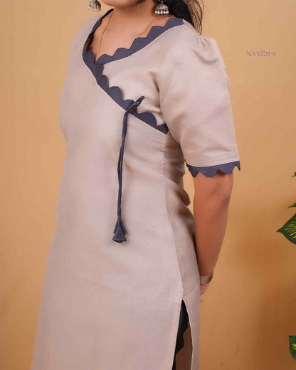 Designer wrap-Style Kurta in Grey shade