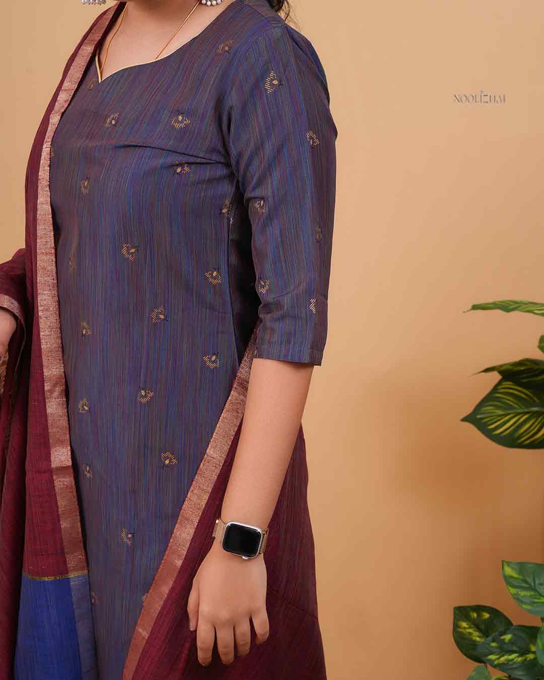 Classic Multi Blue Kurta with Maroon Border Dupatta