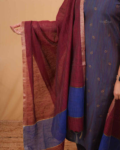 Classic Multi Blue Kurta with Maroon Border Dupatta