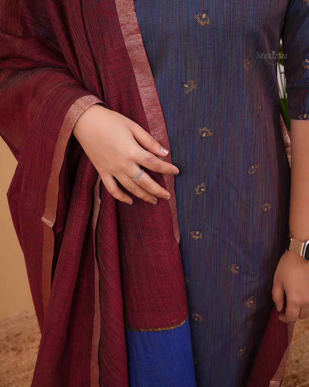 Classic Multi Blue Kurta with Maroon Border Dupatta