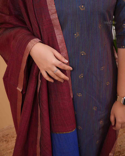 Classic Multi Blue Kurta with Maroon Border Dupatta