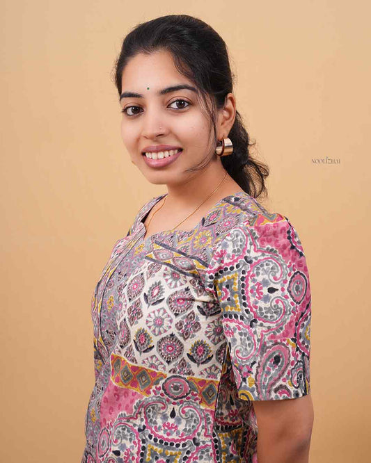 Rose Mosaic Printed Straight Kurta