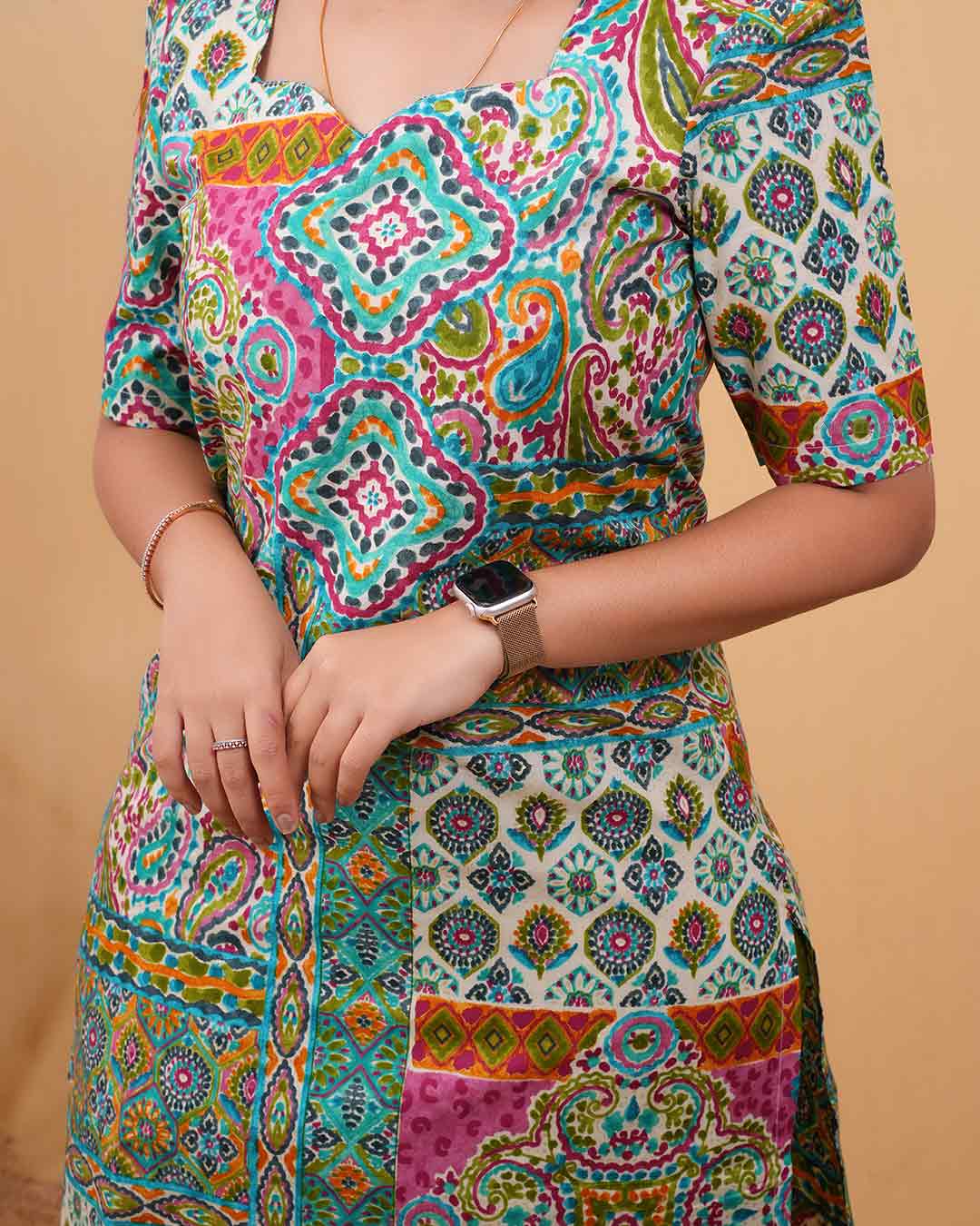 Green mosaic printed straight Kurti