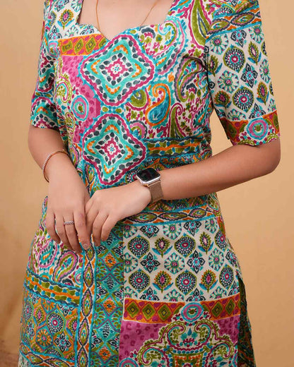 Green mosaic printed straight Kurti