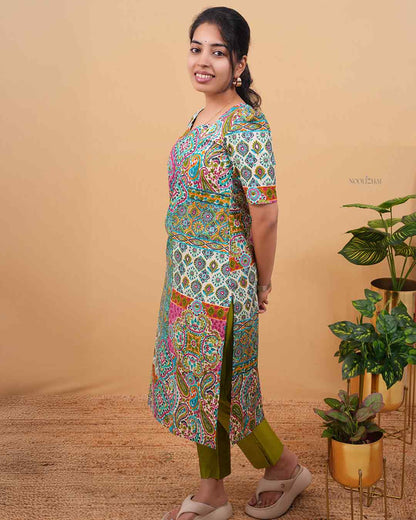 Green mosaic printed straight Kurti