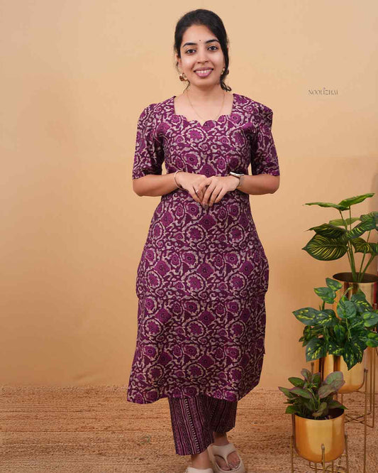 Women’s Printed Cotton Kurta Set with Straight Pants –  Everyday Wear