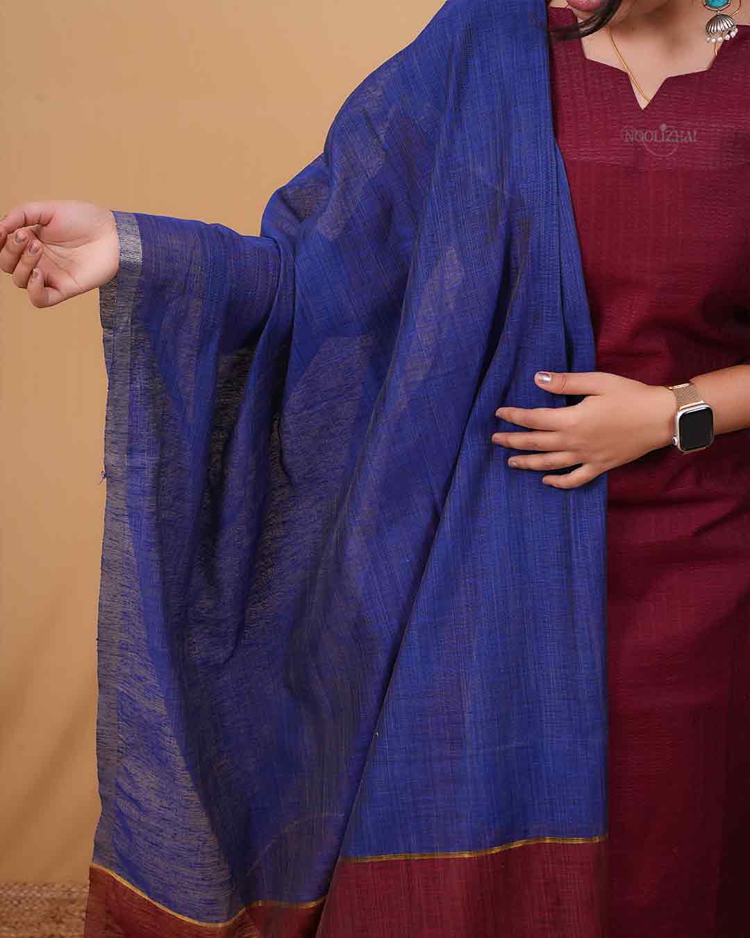 Maroon Straight Kurta Set with Royal Blue Dupatta