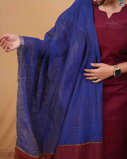 Maroon Straight Kurta Set with Royal Blue Dupatta