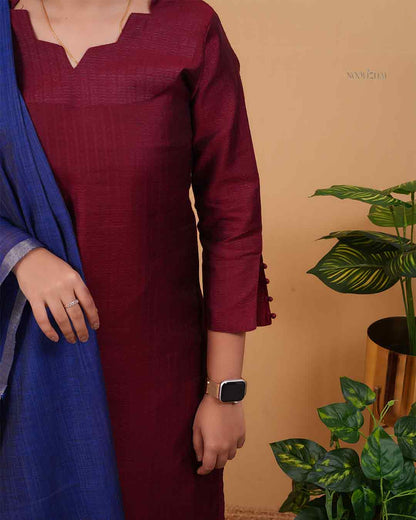 Maroon Straight Kurta Set with Royal Blue Dupatta