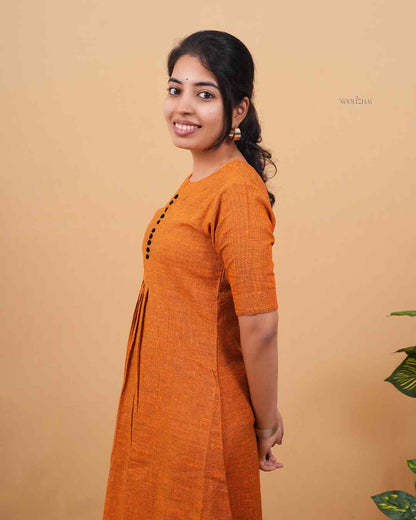 Solid Orange A-Line Kurti with Button Detail