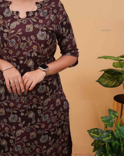 Women’s Classic Floral Cotton Kurti (Brown)