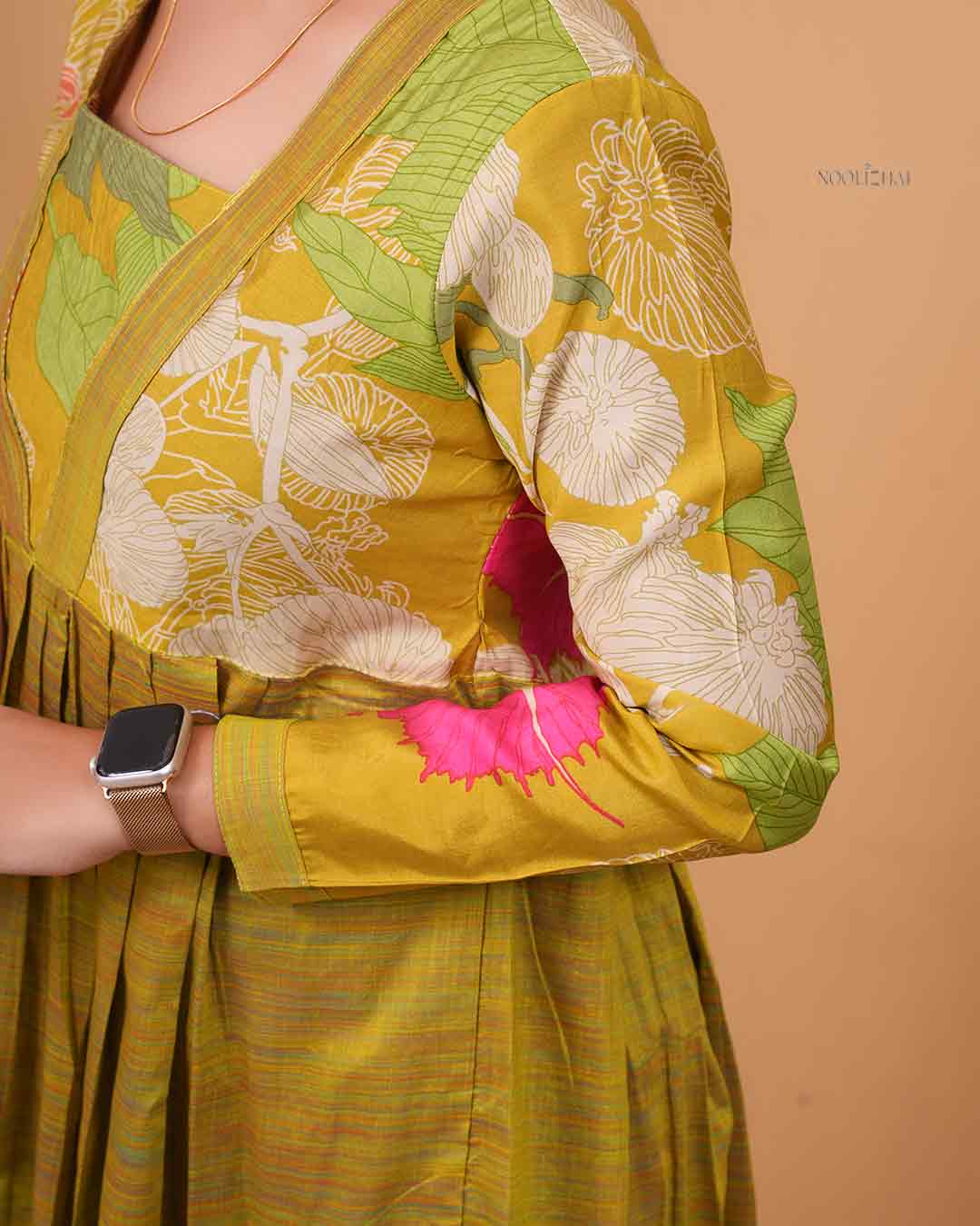 Multi Green Floral Print V-Neck Flared Tunic Top