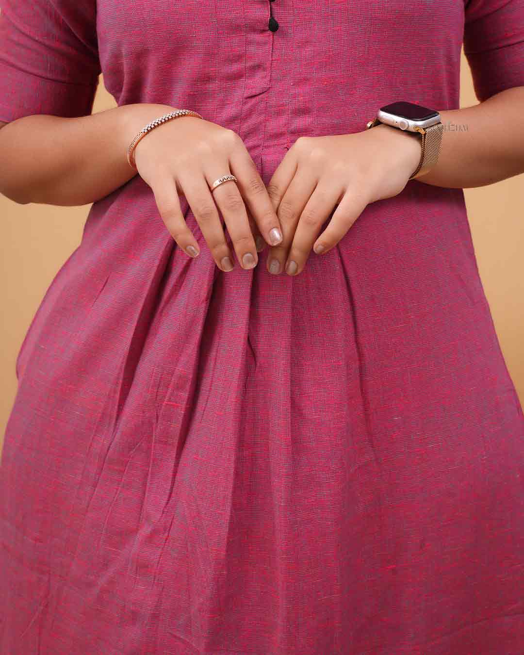 Rose Pink A-Line Kurti with Front Pleats