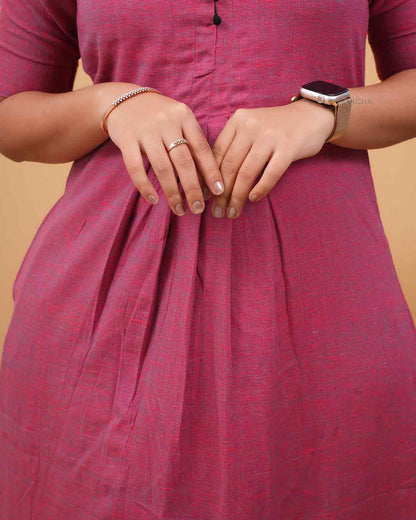 Rose Pink A-Line Kurti with Front Pleats