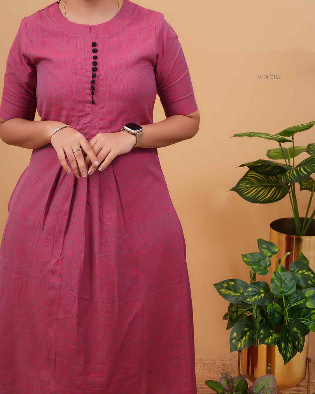 Rose Pink A-Line Kurti with Front Pleats