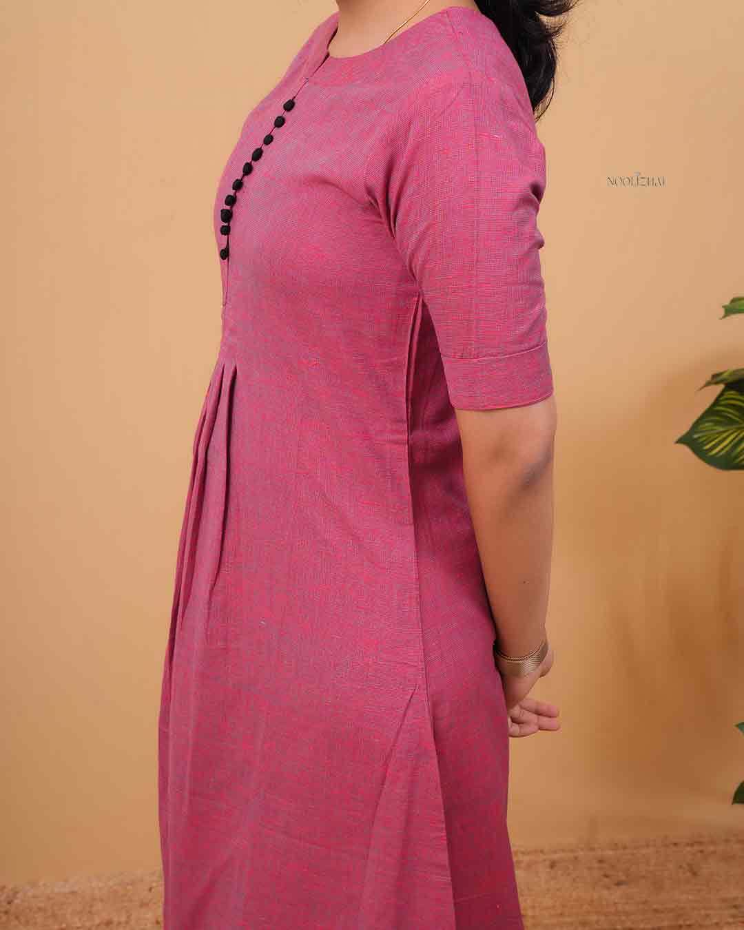 Rose Pink A-Line Kurti with Front Pleats