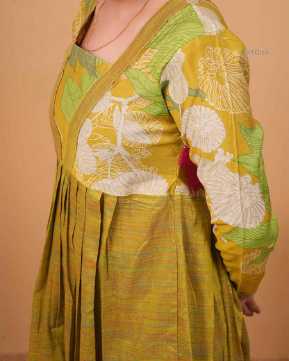 Multi Green Floral Print V-Neck Flared Tunic Top