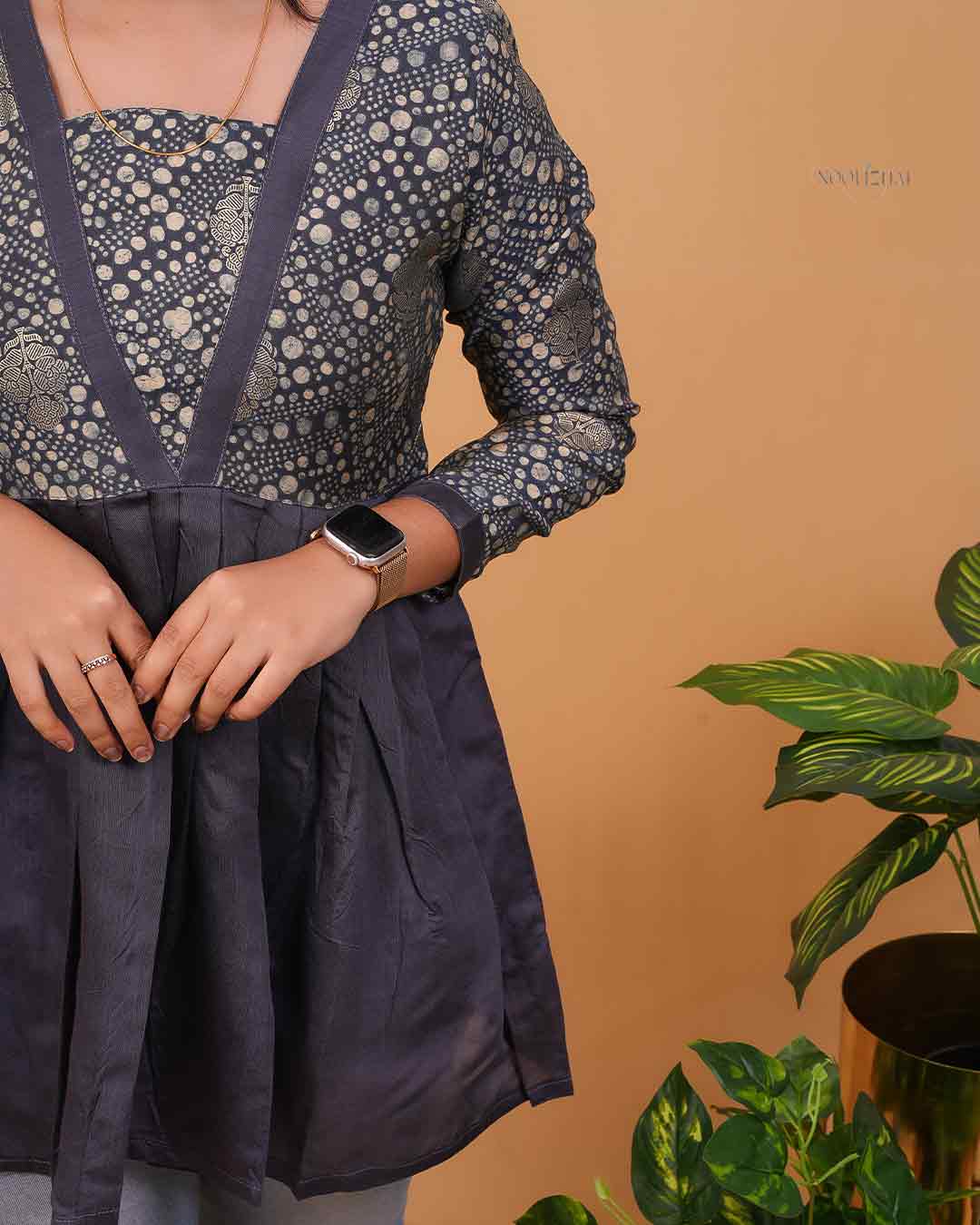 Grey Dot Printed Flared Kurti