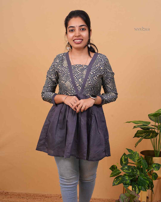 Grey Dot Printed Flared Kurti