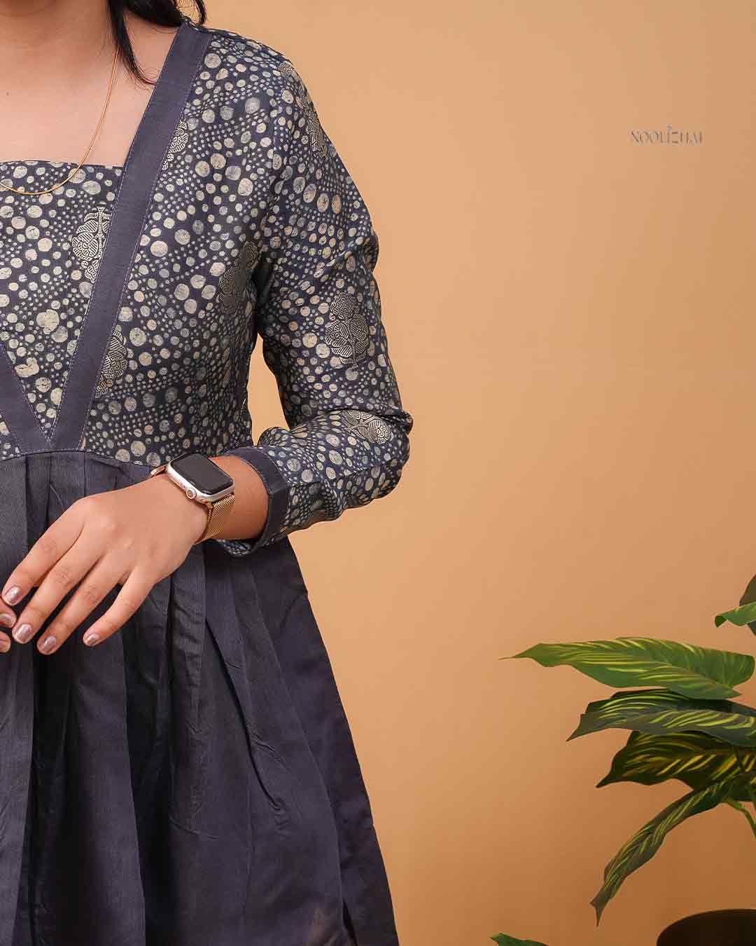 Grey Dot Printed Flared Kurti