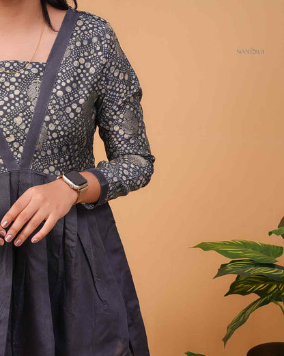 Grey Dot Printed Flared Kurti