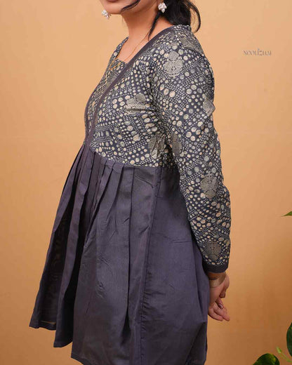 Grey Dot Printed Flared Kurti