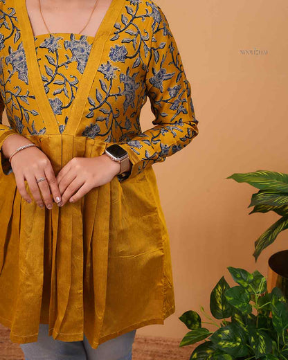 Mustard Yellow Printed Flared Kurti