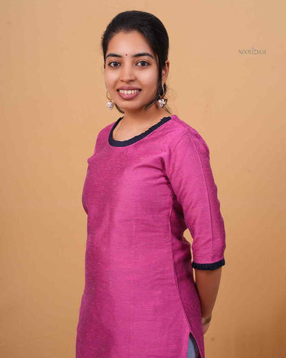 Contrast Trim Magenta Kurti