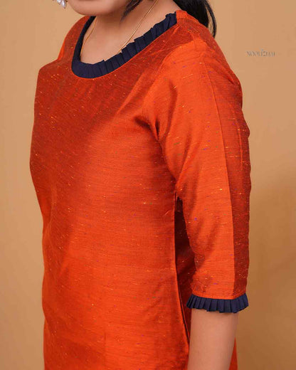 Contrast Trim Rust Orange Kurti
