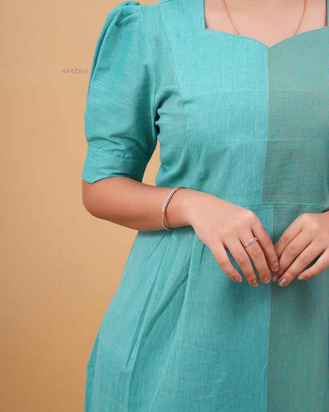 Sea Green Panel Stripe Cotton dress