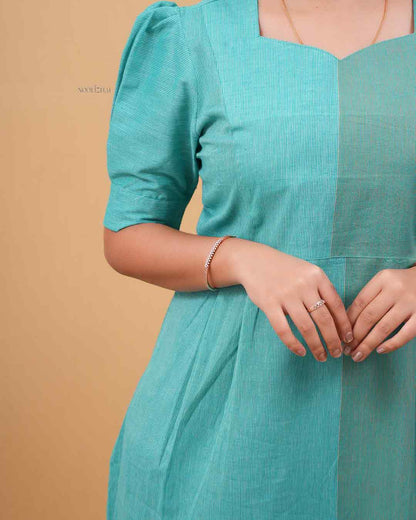 Sea Green Panel Stripe Cotton dress